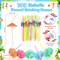 100 Pack Hawaiian Luau Cups with Parasol Straws 16 oz Plastic Tropical Cups